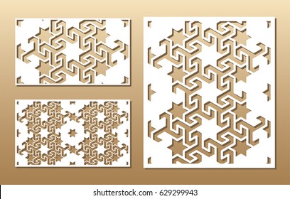 
Die cut card. Laser cut vector panel. Cutout silhouette with geometric pattern. A picture suitable for printing, engraving, laser cutting paper, wood, metal, stencil manufacturing. 