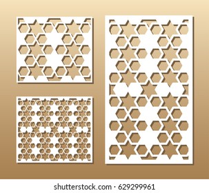 
Die cut card. Laser cut vector panel. Cutout silhouette with geometric pattern. A picture suitable for printing, engraving, laser cutting paper, wood, metal, stencil manufacturing. 
