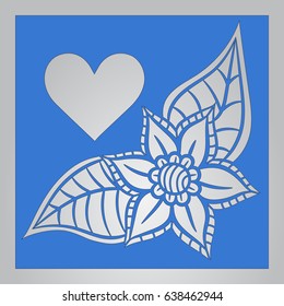 Die cut card. Laser cut vector panel. Cutout silhouette with botanical pattern. Filigree leaves for paper cutting. 