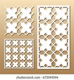Die cut card. Laser cut vector panel. Cutout silhouette with geometric pattern. A picture suitable for printing, engraving, laser cutting paper, wood, metal, stencil manufacturing. 