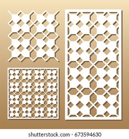 Die cut card. Laser cut vector panel. Cutout silhouette with geometric pattern. A picture suitable for printing, engraving, laser cutting paper, wood, metal, stencil manufacturing. 