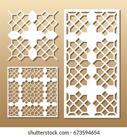 Die cut card. Laser cut vector panel. Cutout silhouette with geometric pattern. A picture suitable for printing, engraving, laser cutting paper, wood, metal, stencil manufacturing. 