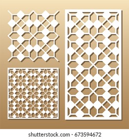 Die cut card. Laser cut vector panel. Cutout silhouette with geometric pattern. A picture suitable for printing, engraving, laser cutting paper, wood, metal, stencil manufacturing. 