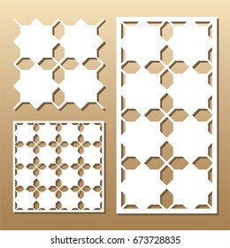 Die cut card. Laser cut vector panel. Cutout silhouette with geometric pattern. A picture suitable for printing, engraving, laser cutting paper, wood, metal, stencil manufacturing. 