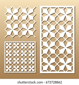 Die cut card. Laser cut vector panel. Cutout silhouette with geometric pattern. A picture suitable for printing, engraving, laser cutting paper, wood, metal, stencil manufacturing. 