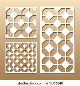 Die cut card. Laser cut vector panel. Cutout silhouette with geometric pattern. A picture suitable for printing, engraving, laser cutting paper, wood, metal, stencil manufacturing. 