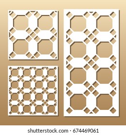 Die cut card. Laser cut vector panel. Cutout silhouette with geometric pattern. A picture suitable for printing, engraving, laser cutting paper, wood, metal, stencil manufacturing. 