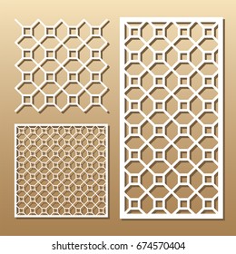 Die cut card. Laser cut vector panel. Cutout silhouette with geometric pattern. A picture suitable for printing, engraving, laser cutting paper, wood, metal, stencil manufacturing. 