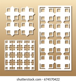 Die cut card. Laser cut vector panel. Cutout silhouette with geometric pattern. A picture suitable for printing, engraving, laser cutting paper, wood, metal, stencil manufacturing. 