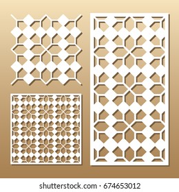 Die cut card. Laser cut vector panel. Cutout silhouette with geometric pattern. A picture suitable for printing, engraving, laser cutting paper, wood, metal, stencil manufacturing. 
