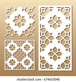 Die cut card. Laser cut vector panel. Cutout silhouette with geometric pattern. A picture suitable for printing, engraving, laser cutting paper, wood, metal, stencil manufacturing. 
