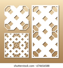 Die cut card. Laser cut vector panel. Cutout silhouette with geometric pattern.