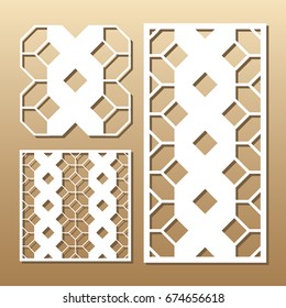 Die cut card. Laser cut vector panel. Cutout silhouette with geometric pattern.