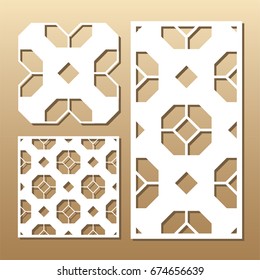 Die cut card. Laser cut vector panel. Cutout silhouette with geometric pattern. 