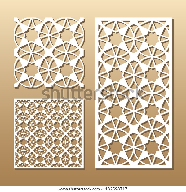 Die
cut card. Laser cut vector panel. Cutout silhouette with geometric
seamless pattern. A picture suitable for printing, engraving, laser
cutting paper, wood, metal, stencil
manufacturing.