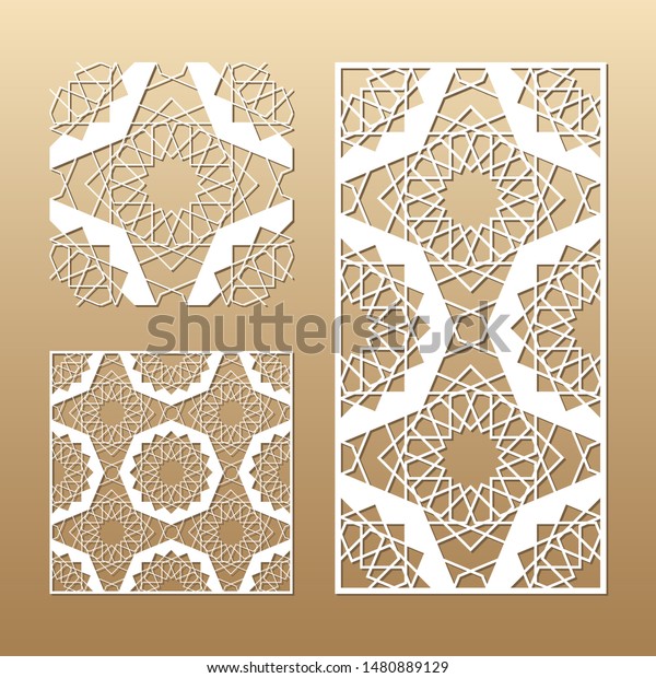 Die
cut card. Laser cut vector panel. Cutout silhouette with geometric
seamless pattern. A picture suitable for printing, engraving, laser
cutting paper, wood, metal, stencil
manufacturing.