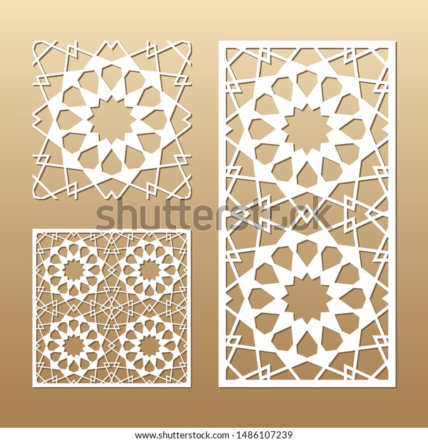 Die\
cut card. Laser cut vector panel. Cutout silhouette with geometric\
seamless pattern. A picture suitable for printing, engraving, laser\
cutting paper, wood, metal, stencil\
manufacturing.