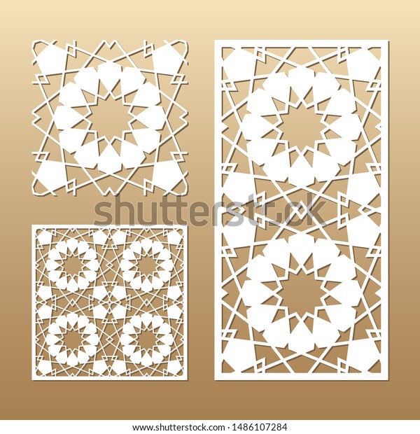 Die\
cut card. Laser cut vector panel. Cutout silhouette with geometric\
seamless pattern. A picture suitable for printing, engraving, laser\
cutting paper, wood, metal, stencil\
manufacturing.