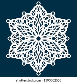 Die cut doily vector silhouette. Laser cutting snowflake on white background. Abstract vector template. Paper cutout panel. Wood carving mandala. Wedding invitation design. Christmas lace.