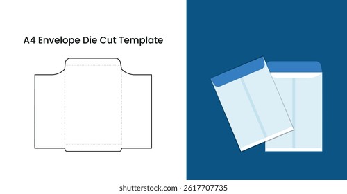Die Cut Envelope Template with Mockup – Mailing Packaging Design Layout