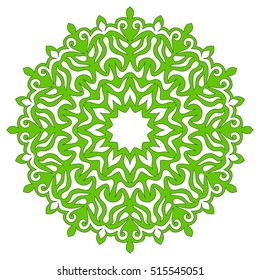 Die cut mandala ornament. Round pattern, template for laser cutting. Lacy ornament, orient motif.