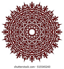 Die cut mandala ornament. Round pattern, template for laser cutting. Lacy ornament, orient motif.