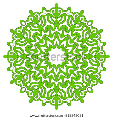 Die cut mandala ornament. Round pattern, template for laser cutting. Lacy ornament, orient motif.