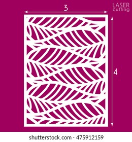Die cut ornamental panel with pattern of leaves. May be use for laser cutting. Lazer cut card. Silhouette pattern. Cutout paperwork. Cabinet fretwork panel. Lasercut metal panel. Wood carving.