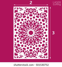 Die cut ornamental panel with pattern. Template for wedding invitation or greeting card. May be use for laser cutting.Cabinet fretwork panel. Lasercut metal panel. Wood carving.