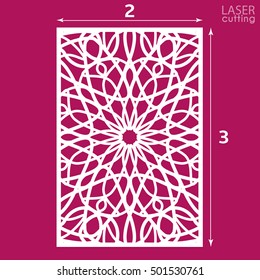 Die cut ornamental panel with pattern. Template for wedding invitation or greeting card. May be use for laser cutting.Cabinet fretwork panel. Lasercut metal panel. Wood carving.