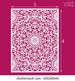 Die cut ornamental panel with pattern. Template for wedding invitation or greeting card. May be use for laser cutting.Cabinet fretwork panel. Lasercut metal panel. Wood carving.