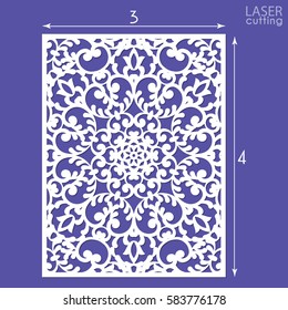 Die cut ornamental panel with pattern. May be use for laser cutting. Lazer cut card. Silhouette pattern. Cutout paperwork. Cabinet fretwork panel. Lasercut metal panel. Wood carving.