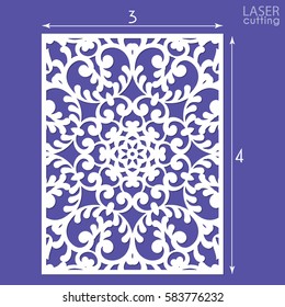 Die cut ornamental panel with pattern. May be use for laser cutting. Lazer cut card. Silhouette pattern. Cutout paperwork. Cabinet fretwork panel. Lasercut metal panel. Wood carving.