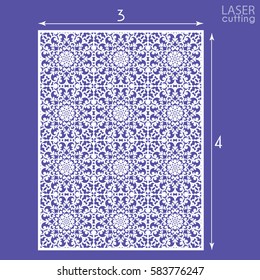 Die cut ornamental panel with pattern. May be use for laser cutting. Lazer cut card. Silhouette pattern. Cutout paperwork. Cabinet fretwork panel. Lasercut metal panel. Wood carving.