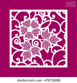 Die cut ornamental panel with seamless pattern. May be use for laser cutting. Lazer cut card. Silhouette pattern. Cutout paperwork. Cabinet fretwork panel. Lasercut metal panel. Wood carving.
