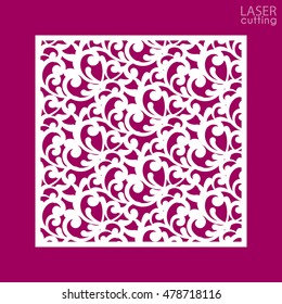 Die cut ornamental panel with seamless pattern. May be use for laser cutting. Lazer cut card. Silhouette pattern. Cutout paperwork. Cabinet fretwork panel. Lasercut metal panel. Wood carving.