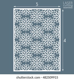 Die cut ornamental panel with seamless pattern. May be use for laser cutting. Lazer cut card. Silhouette pattern. Cutout paperwork. Cabinet fretwork panel. Lasercut metal panel. Wood carving.