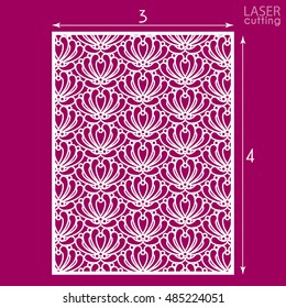 Die cut ornamental panel with seamless pattern. May be use for laser cutting. Lazer cut card. Silhouette pattern. Cutout paperwork. Cabinet fretwork panel. Lasercut metal panel. Wood carving.
