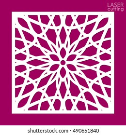 Die cut square ornamental panel with pattern. May be use for laser cutting. Lazer cut card. Silhouette pattern. Cutout paperwork. Cabinet fretwork panel. Lasercut metal panel. Wood carving. 