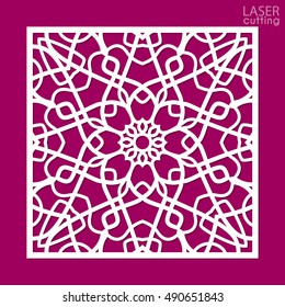 Die cut square ornamental panel with pattern. May be use for laser cutting. Lazer cut card. Silhouette pattern. Cutout paperwork. Cabinet fretwork panel. Lasercut metal panel. Wood carving. 