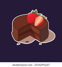 Die cut sticker chocolate strawberry. Vector illustration