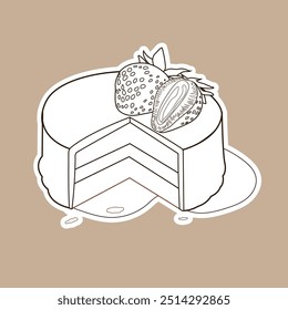 Die corte adesivo morango bolo silhueta linha arte. Vetor ilustração