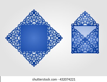 Die cut template vector. Wedding invitation envelope for machine of laser cutting.