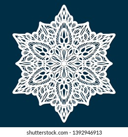 Die cut vector silhouette. Laser cutting doily on white background. Abstract vector template. Paper cutout panel. Wood carving mandala. Wedding invitation design. Christmas lace snowflake.