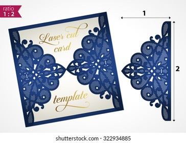 Die cut wedding invitation card template. Paper cut out card with lace. Laser cut pattern. Beautiful laser cut invitation card for wedding. Paper cutouts. Wedding invitation template. Paper cutting.