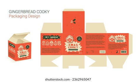 Cajón de corte para galletas de pan de jengibre. Plantilla de diseño de empaquetado de vectores. Ilustración hecha a mano de la casa de pan de jengibre.