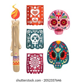 Die de los muertos. The day of the Dead. Mexican holiday. Vector illustration, festival, banner and card, handmade, print on t-shirt