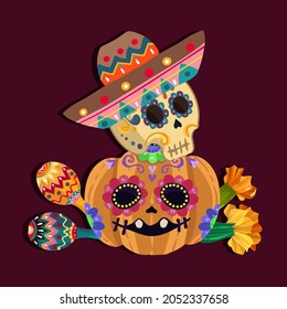 Die de los muertos. The day of the Dead. Mexican holiday. Vector illustration, festival, handmade, banner and card, print on t-shirt