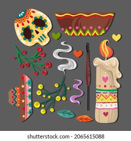 Die de los muertos. The day of the Dead. Mexican holiday. Vector illustration, festival, banner and card, handmade, print on t-shirt