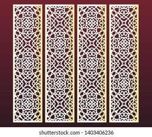 Die and laser cut decorative ornamental borders patterns. Set of bookmarks templates. Cabinet fretwork panel. Lasercut metal screen. Wood carving. Vector.